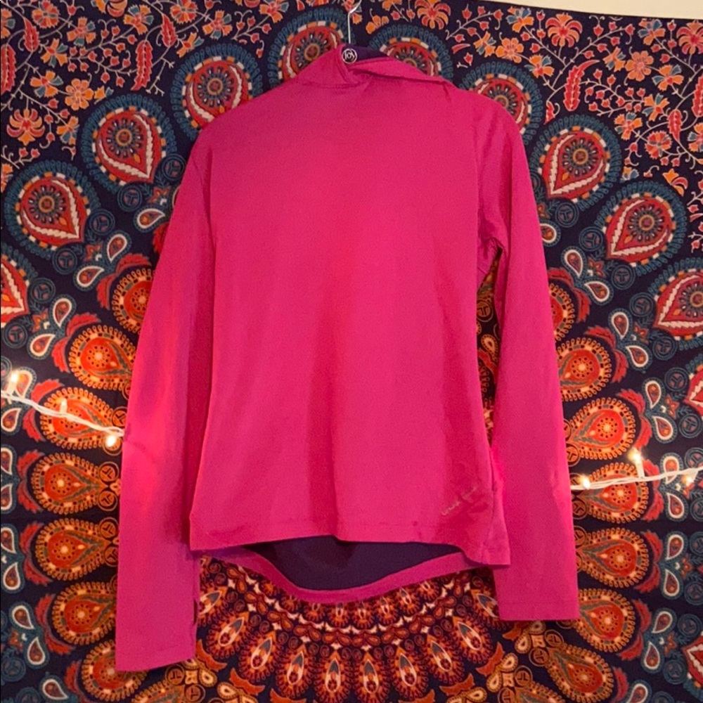 Hot pink hoodie with the inside purple